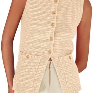 Cream Textured Sleeveless Vest Cardigan